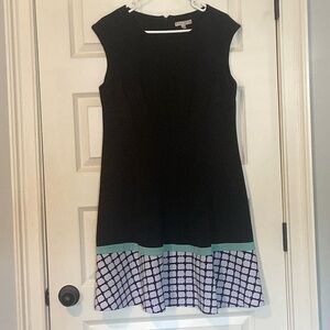 Black sleeveless dress, a line shape, with hidden back zipper.